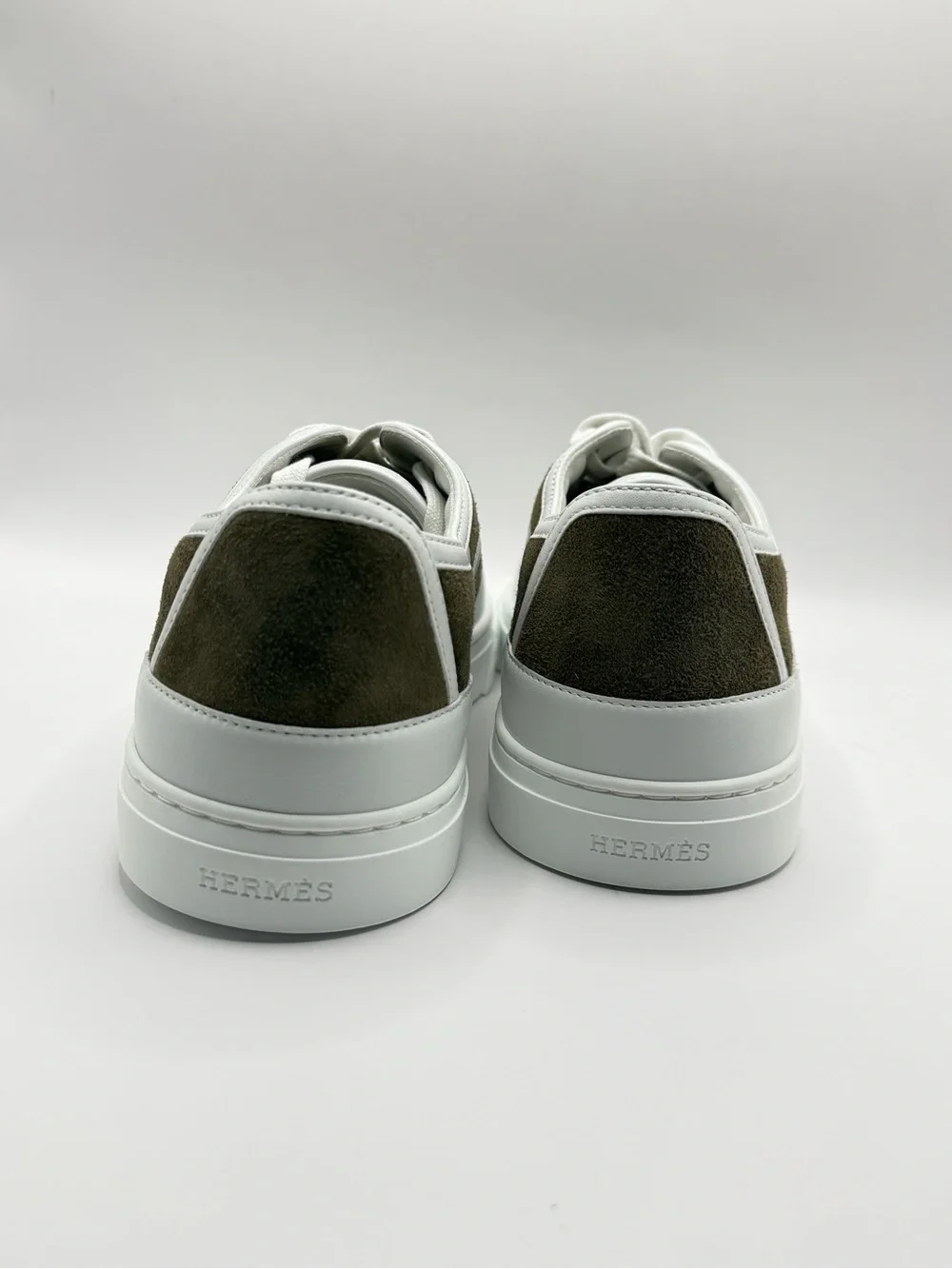 Hermes Women’s Low-Top Sneakers in Taupe and White
